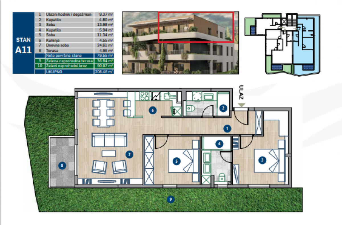 Dvosoban stan u Kotoru, 67m²