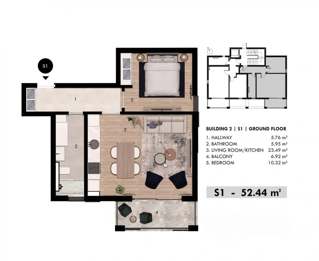 Jednoiposoban stan u Tivtu, 52m² 2
