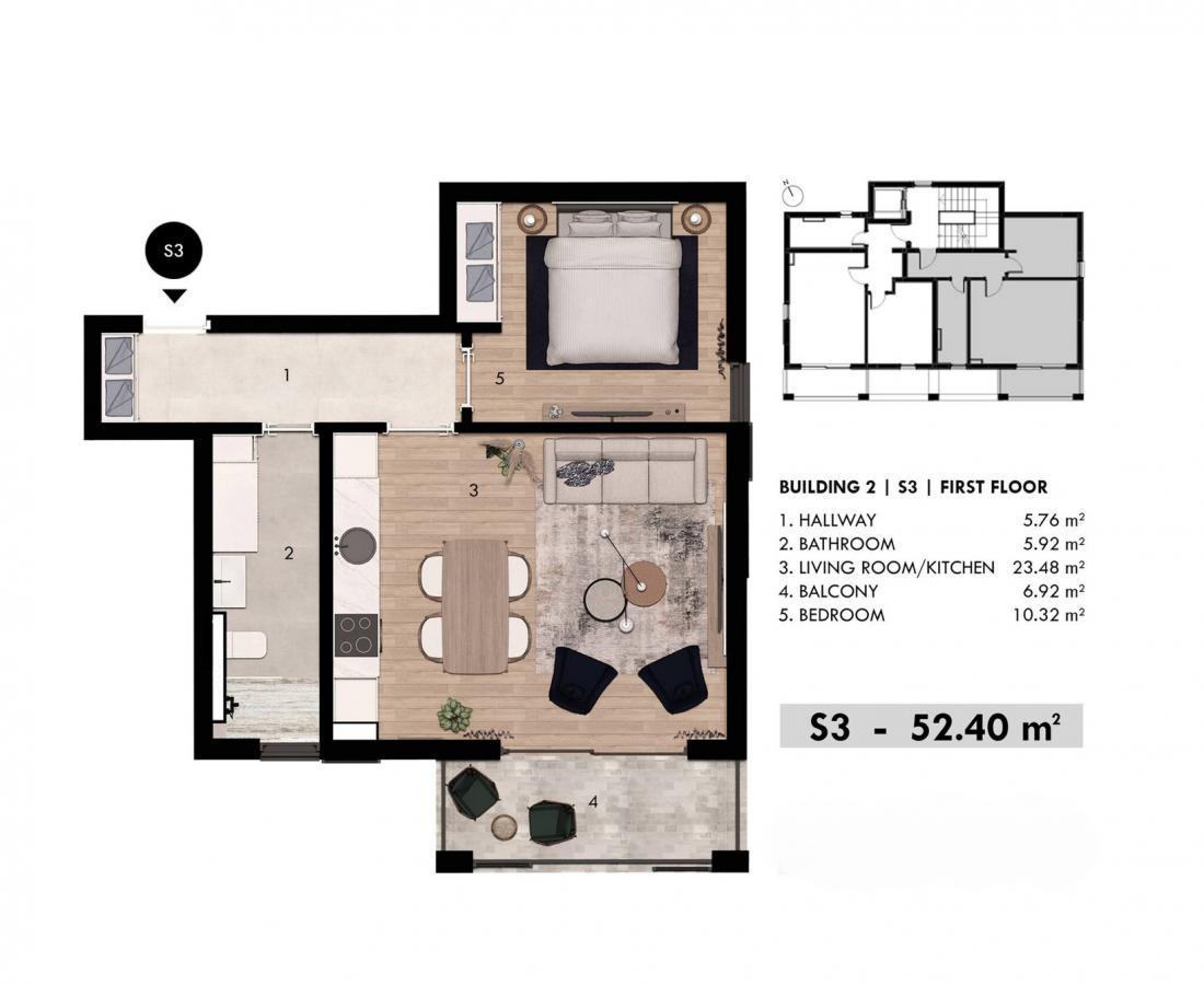 Jednoiposoban stan u Tivtu, 52m² 3