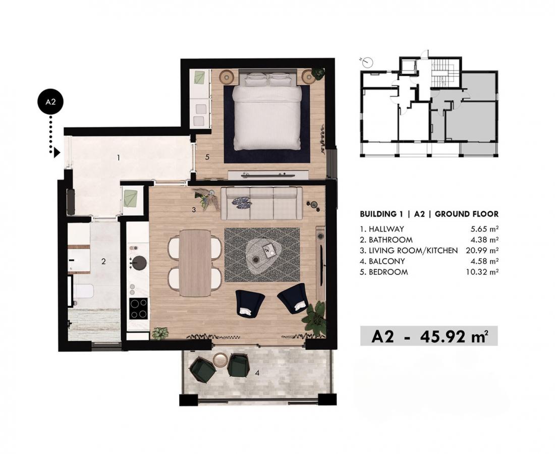 Jednoiposoban stan u Tivtu, 46m² 2