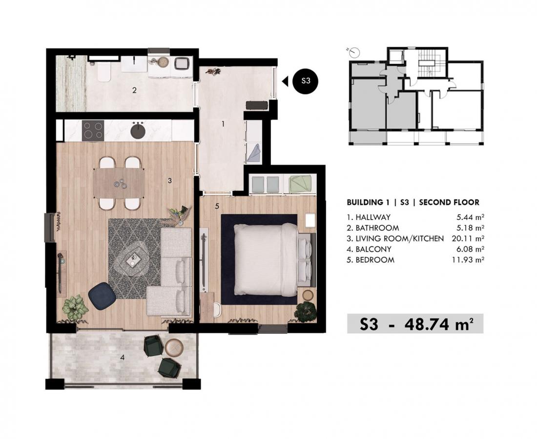 Jednoiposoban stan u Tivtu, 49m² 2