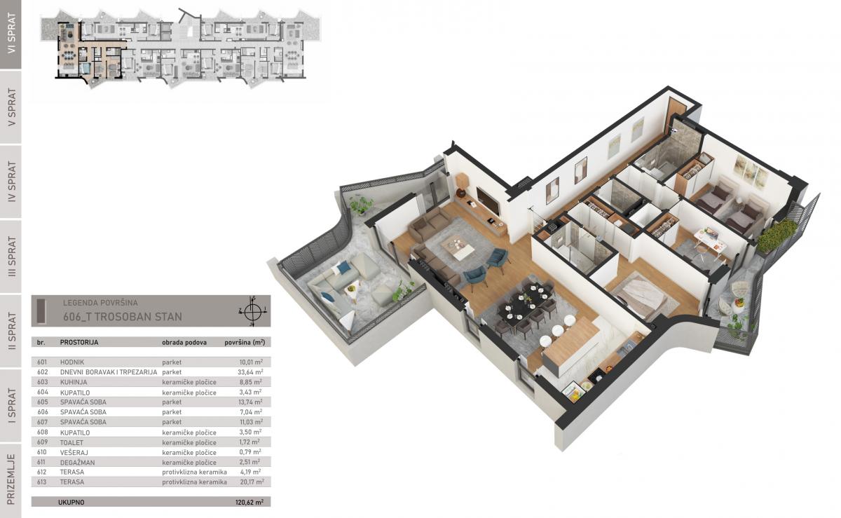 Troiposoban stan u Baru, 121m²