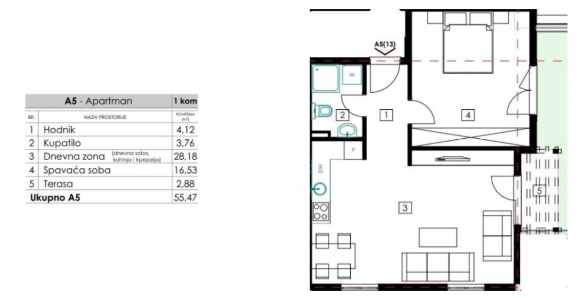 Complex in Bečići, just 700 m away from the sea; One bedroom apartment 56 m2 10