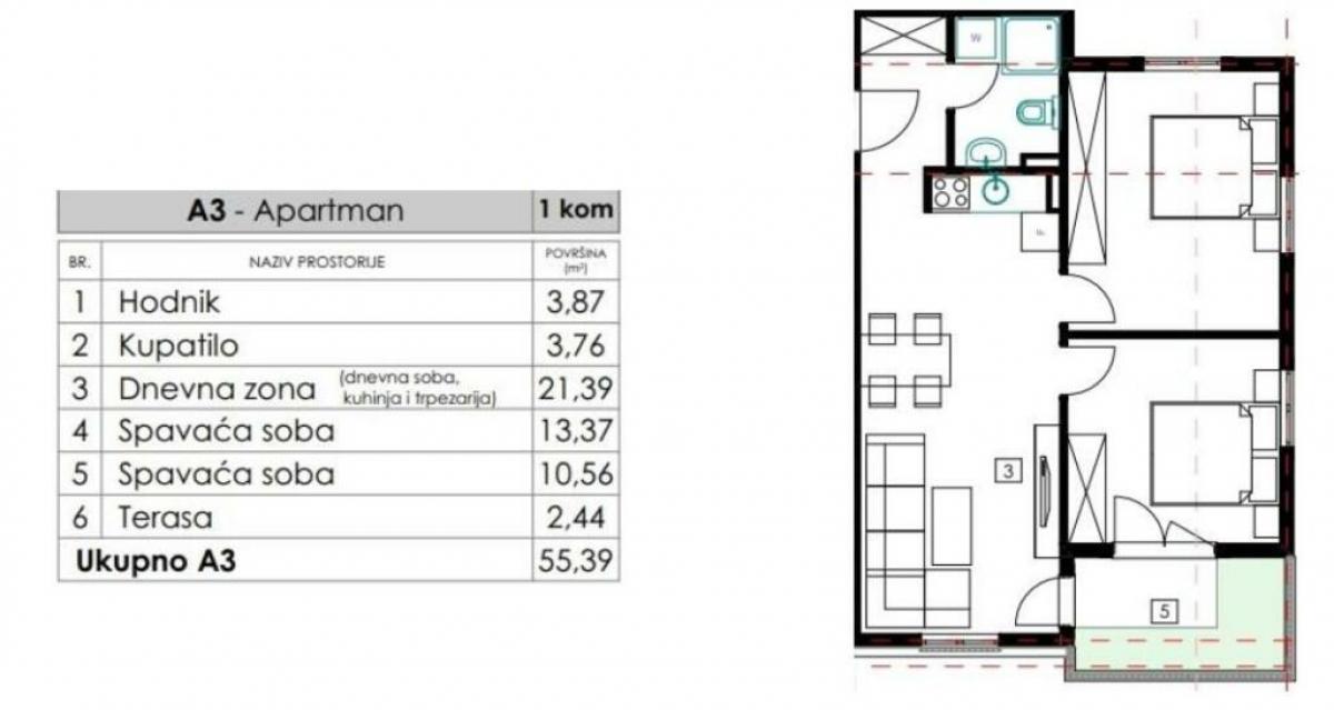 Complex in Bečići, just 700 m away from the sea; Two bedroom apartment 56 m2 11