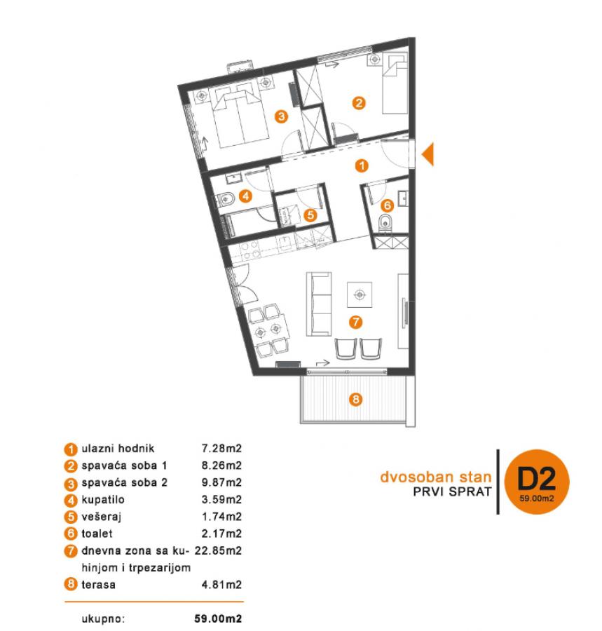 Dvosoban stan u Tivtu, 59m² 4