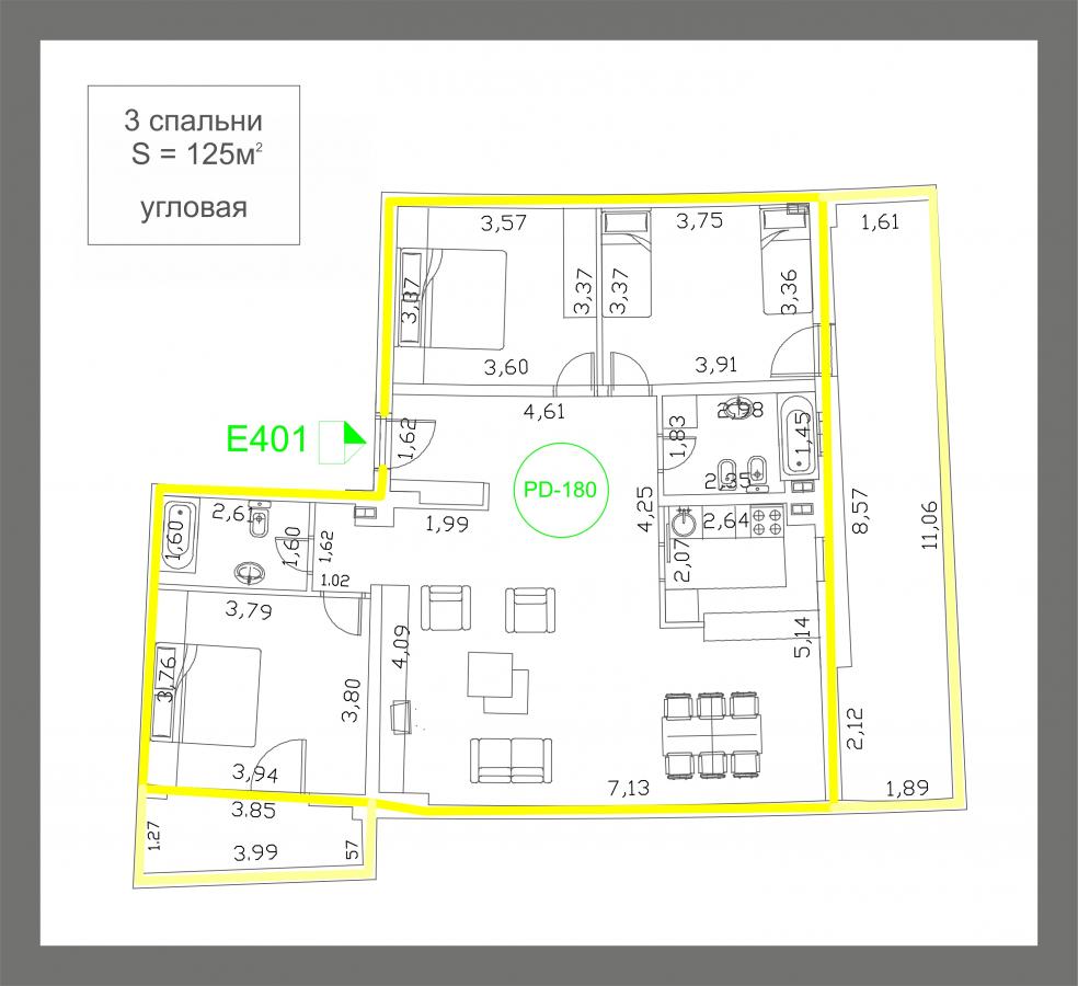 Three-Bedroom Apartment 125m2 for Sale, Sea View, Budva 17