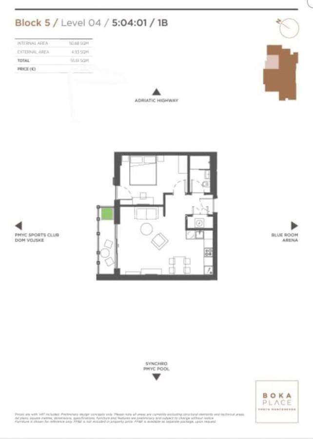 One bedroom apartment 55 m2 in the Boka Place complex, Tivat 32