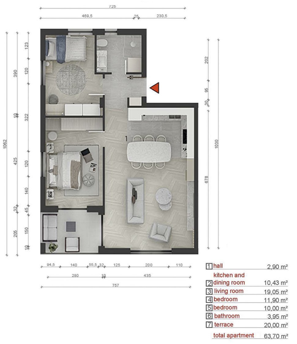 Two-room apartment under construction 64 m2 with spacious terrace – Mrčevac, Tivat — 3